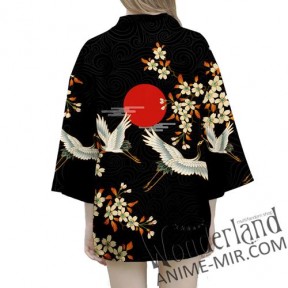 Японское кимоно (черное с аистами и сакурой)